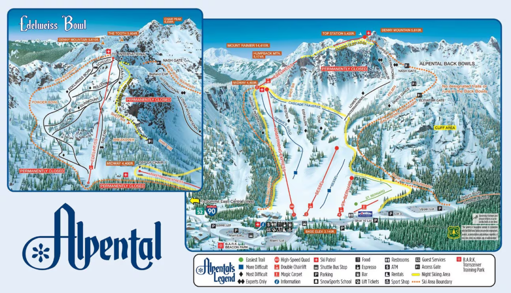 Trail map of Aplental Summit at Snoqualmie 